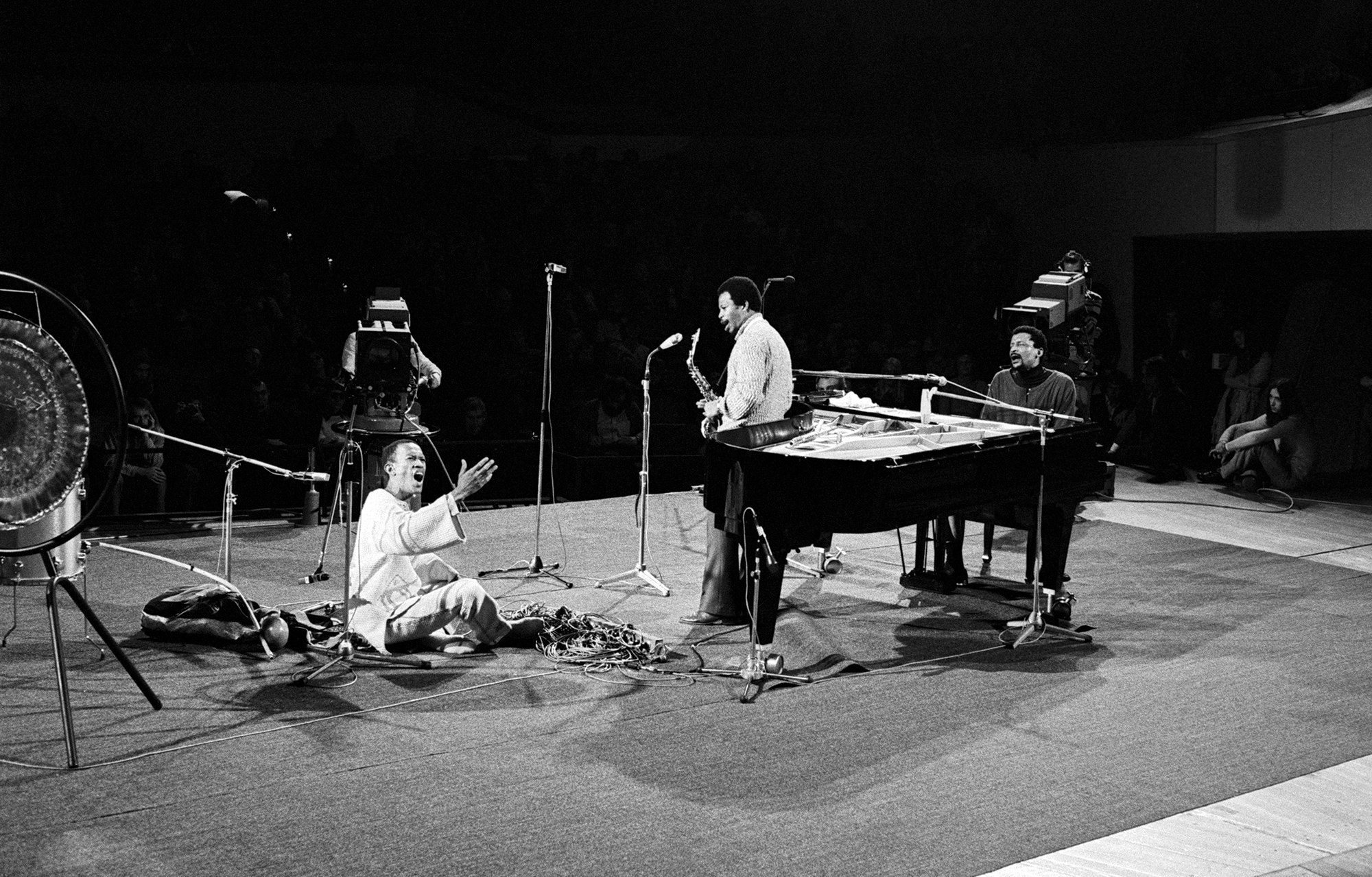 Don Cherry, Carlos Ward, and Dollar Brand at the Berlin jazz festival, 1972. Photo by Ib Skovgaard via JP Jazz Archive/Getty Images.